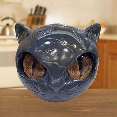 Hand Carved Resin Black Cat Stone Sculpture with Golden Eyes Premium