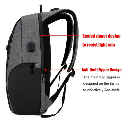 Men’s Anti‑Theft Business Laptop Backpack Large Capacity Travel Rucksack with Adjustable Shoulder Straps
