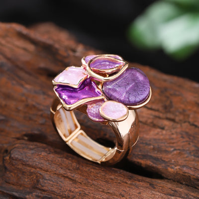 Bohemian Geometric Ring - Elastic Enamel & Gold Finish | UK