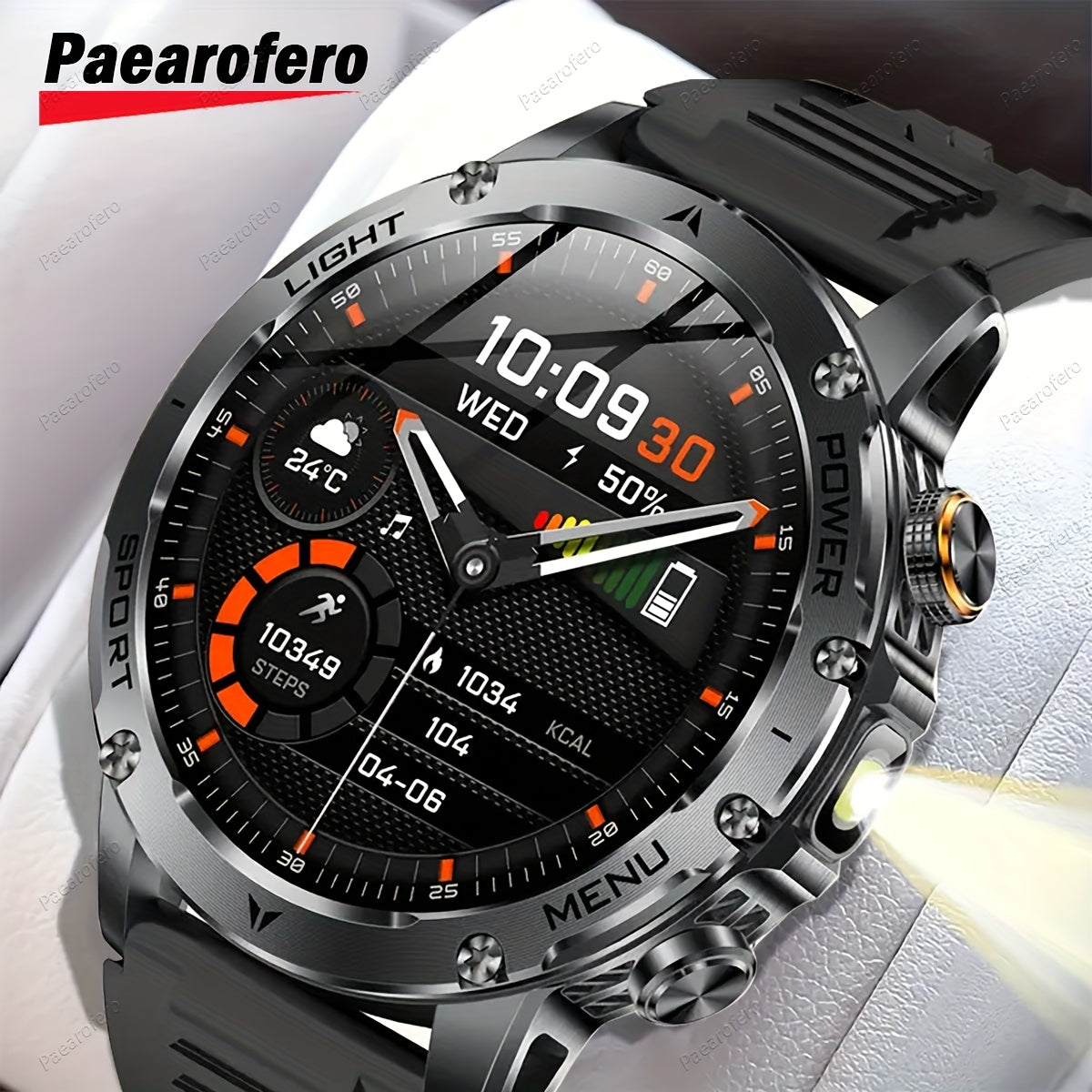 Paearofero Outdoor Smartwatch with 1000mAh Battery & LED Flashlight