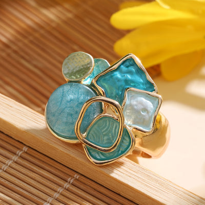 Bohemian Geometric Ring - Elastic Enamel & Gold Finish | UK