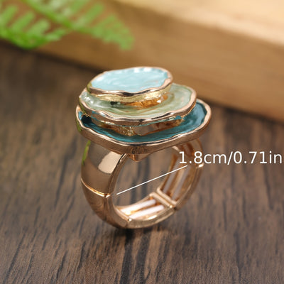 Boho Enamel Ring Three‑Layer Elastic Zinc Alloy with KC Gold