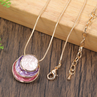 Elegant Blue Enamel Pendant Necklace 18K Gold Plated Zinc Alloy Rope Chain