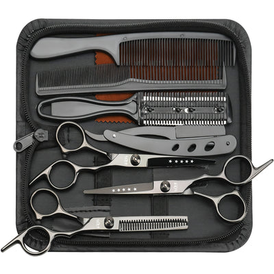 Professional Hair Clipper Set 9pcs - Right-Handed 6.5 inch Thinning Shears, Unisex Hair Cutting Kit, Stainless Steel Blades, Accessories for Salon and Home Use