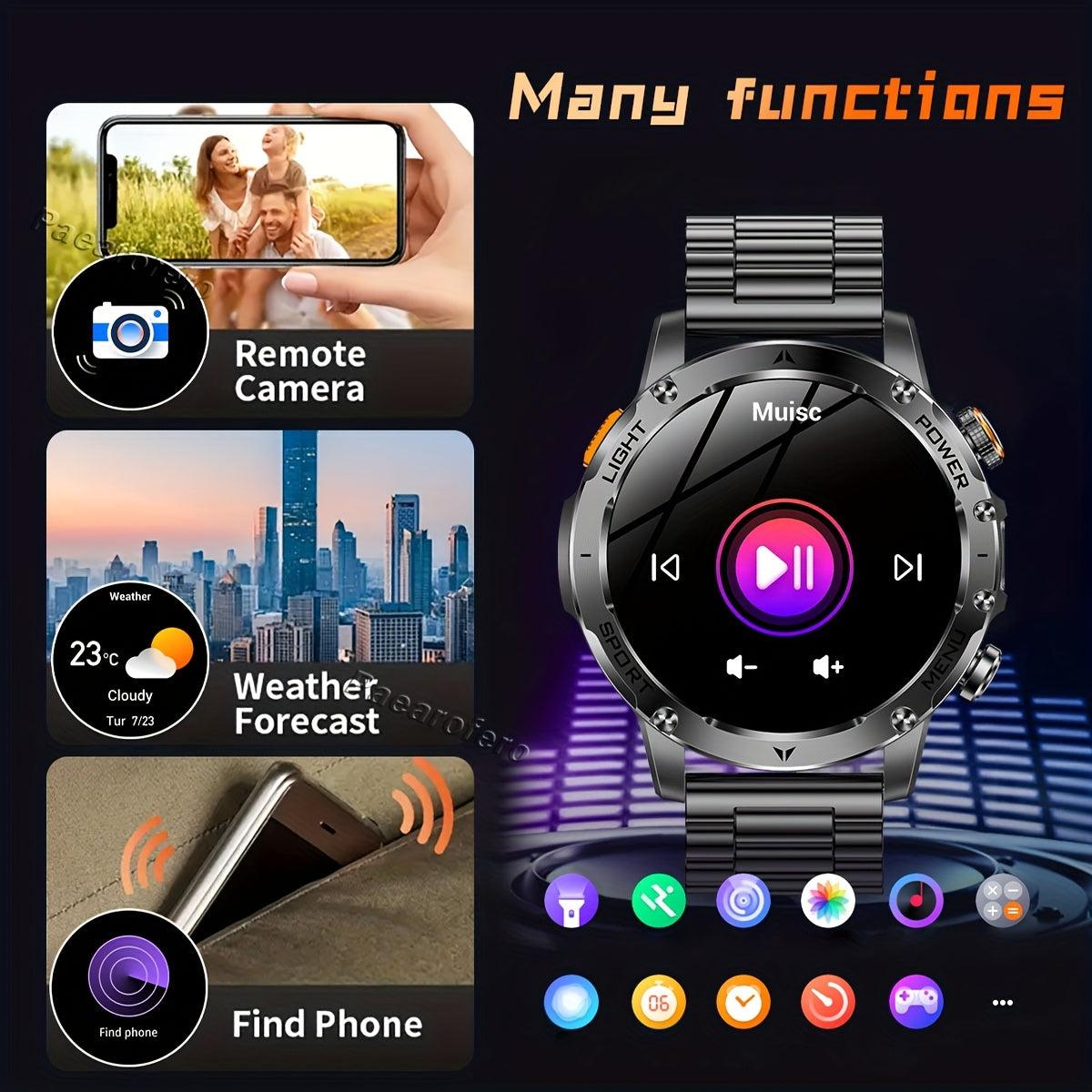 Paearofero Outdoor Smartwatch with 1000mAh Battery & LED Flashlight
