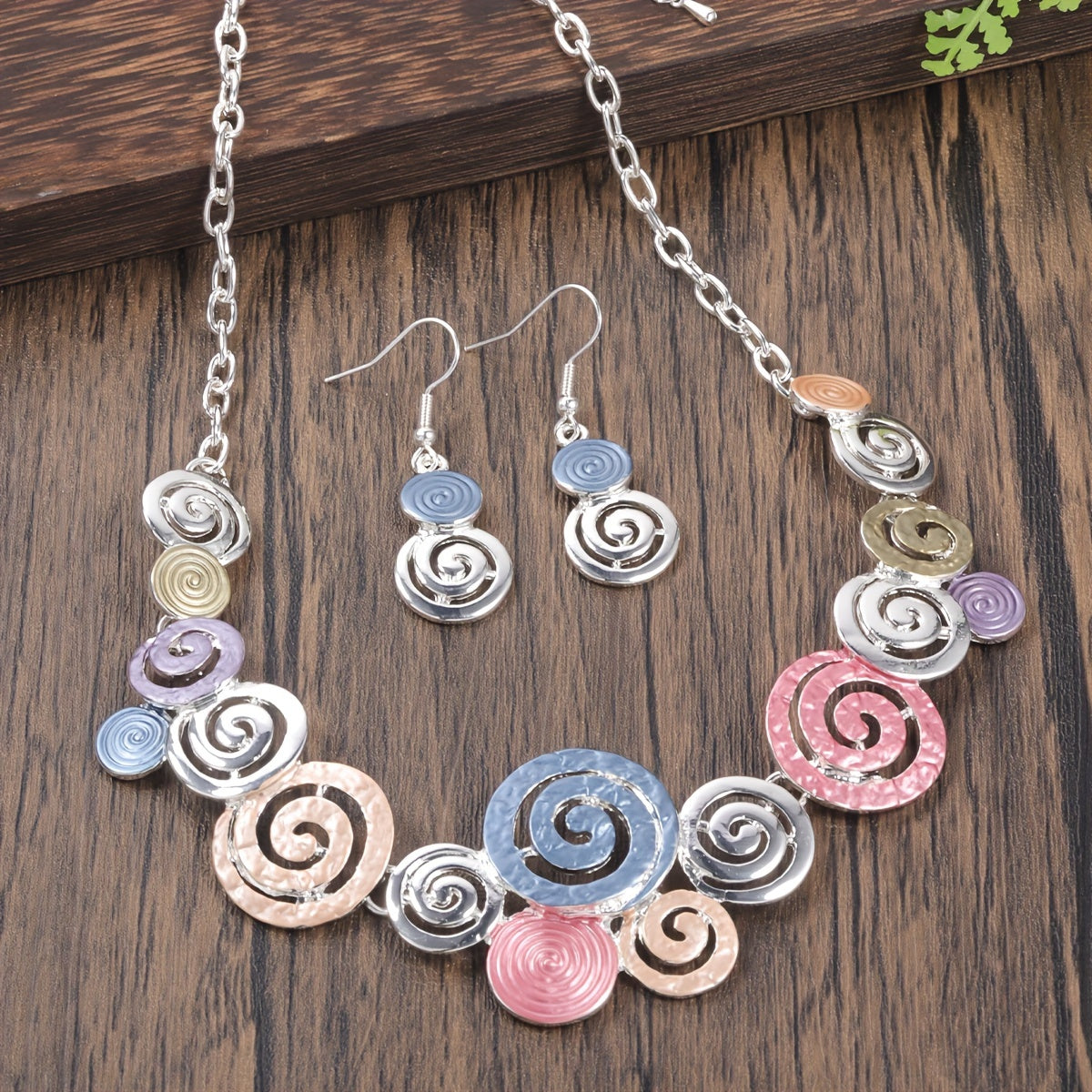 Boho Spiral Necklace & Earrings Set Retro Swirl 3‑Piece Jewellery