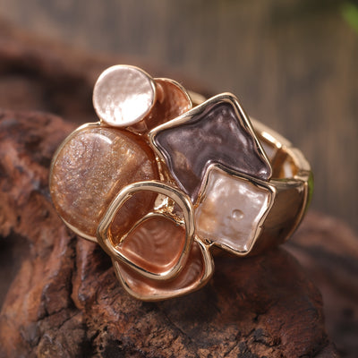 Bohemian Geometric Ring - Elastic Enamel & Gold Finish | UK