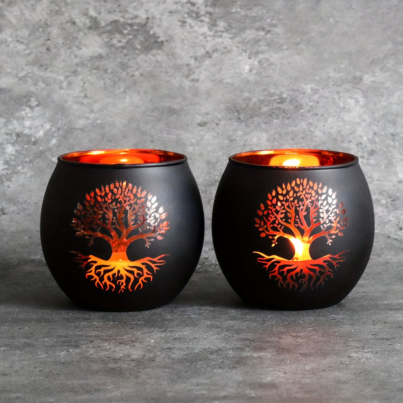 Tree of Life Candle Holder Set of 2 – Black & Gold Glass | Premium