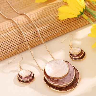 3‑Layer Round Enamel Jewellery Set Necklace & Earrings UK Delivery