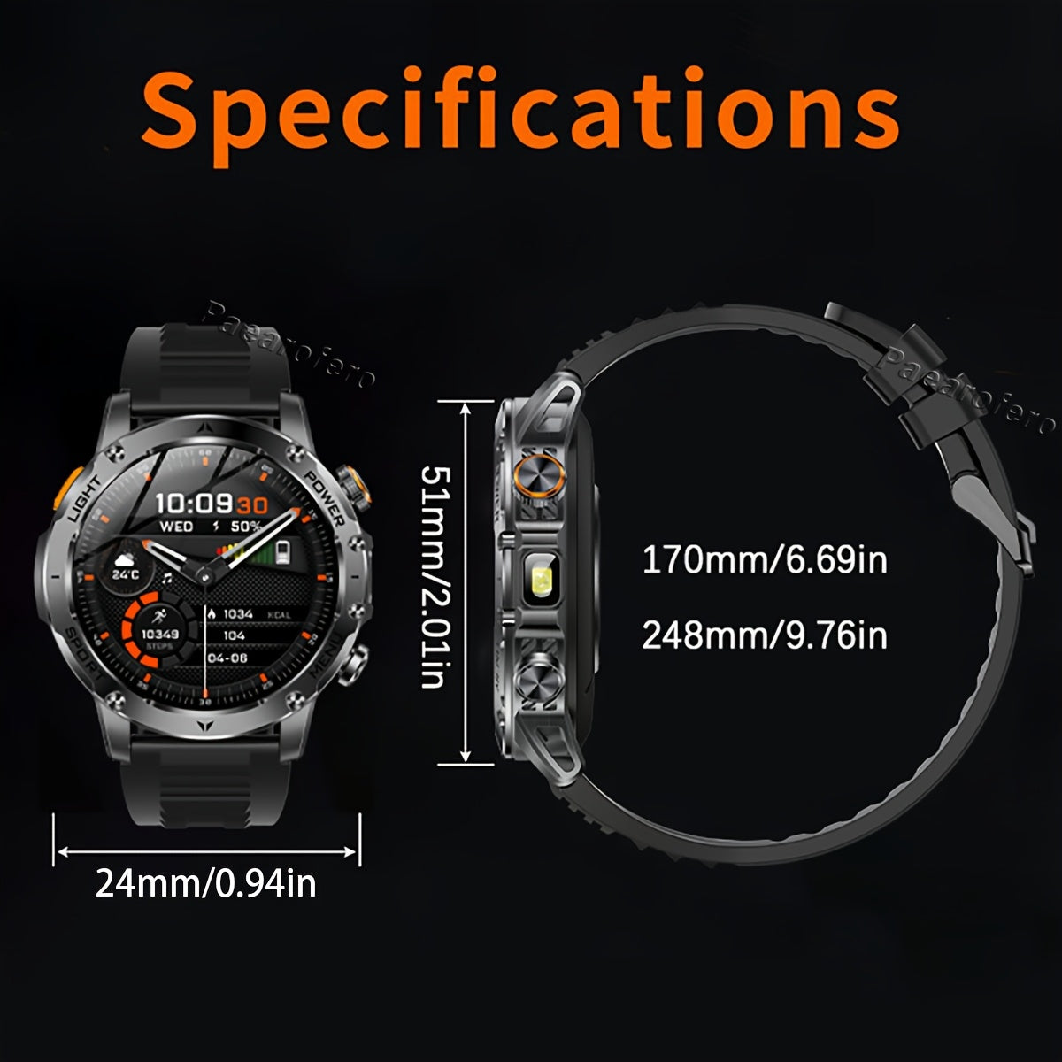 Paearofero Outdoor Smartwatch with 1000mAh Battery & LED Flashlight