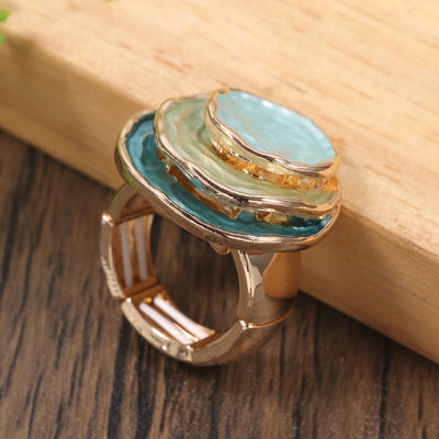 Boho Enamel Ring Three‑Layer Elastic Zinc Alloy with KC Gold