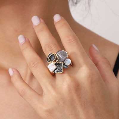 Bohemian Geometric Ring - Elastic Enamel & Gold Finish | UK