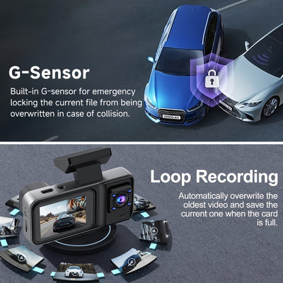 Dual Lens Car Dashcam 1080P+720P with Night Vision & Parking Mode