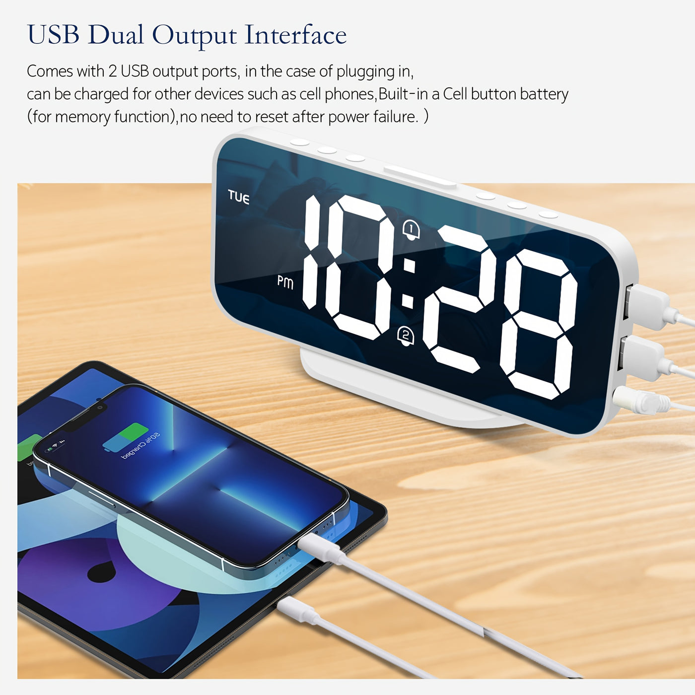 Digital Alarm Clock with USB Ports SMOUPING LED Bedside Clock