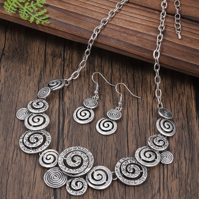 Boho Spiral Necklace & Earrings Set Retro Swirl 3‑Piece Jewellery