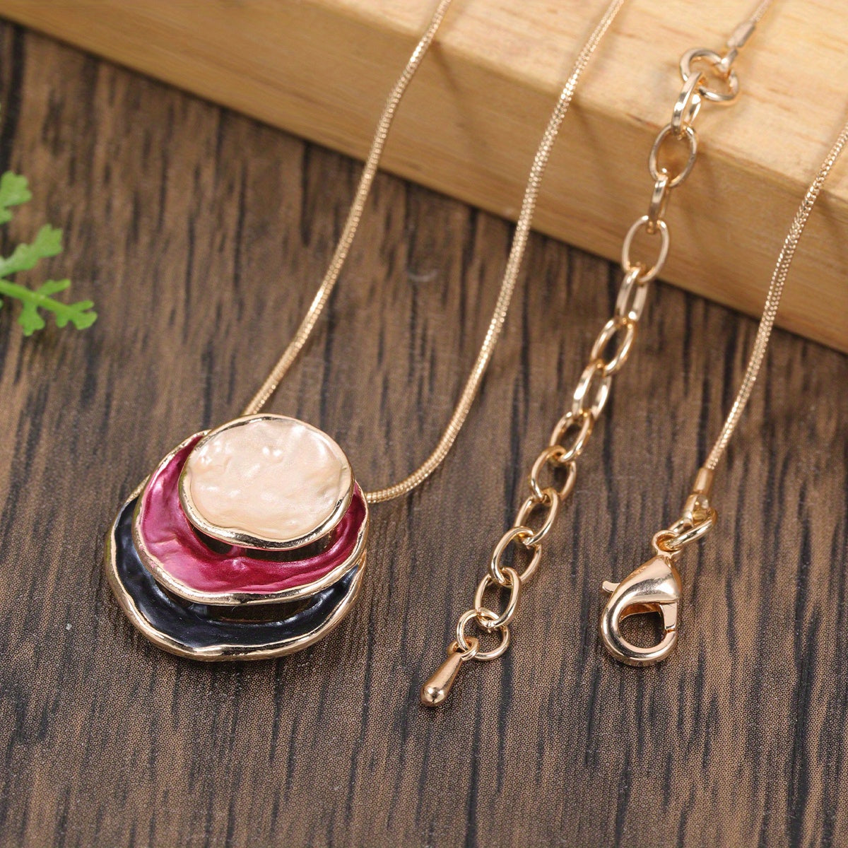 Elegant Blue Enamel Pendant Necklace 18K Gold Plated Zinc Alloy Rope Chain