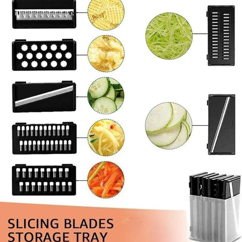 9-in-1 Slicer Dicer Food Chopper with Drain Basket, 2L Capacity, Multiple Stainless Steel Blades, Manual Vegetable Cutter, Kitchen Prep Tool