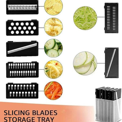 9-in-1 Slicer Dicer Food Chopper with Drain Basket, 2L Capacity, Multiple Stainless Steel Blades, Manual Vegetable Cutter, Kitchen Prep Tool