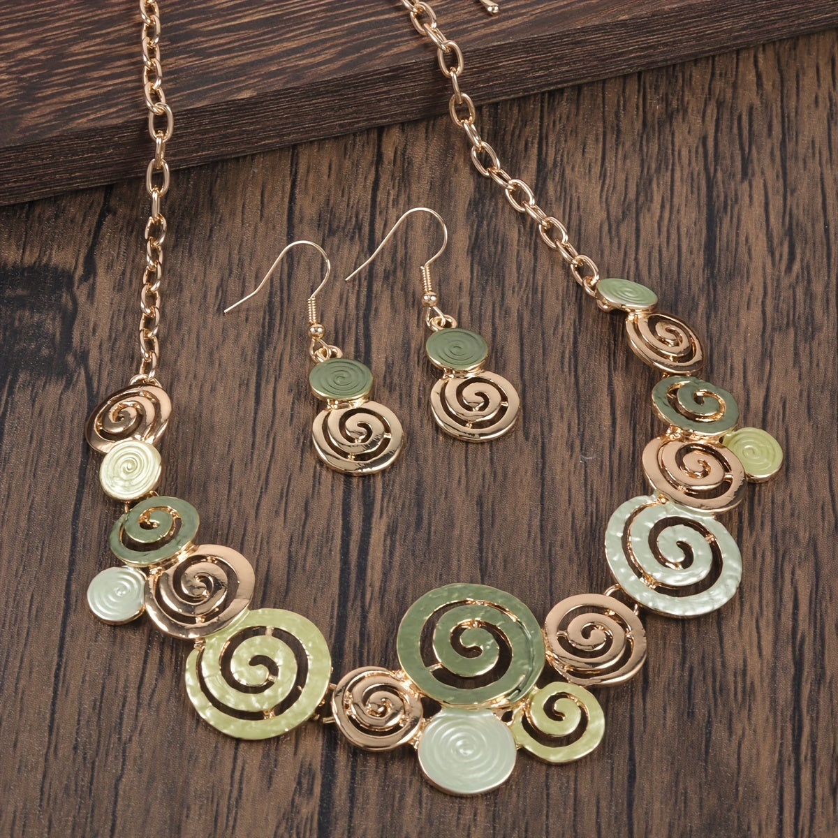 Boho Spiral Necklace & Earrings Set Retro Swirl 3‑Piece Jewellery