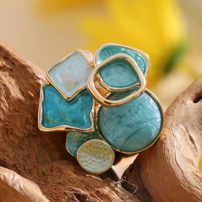 Bohemian Geometric Ring - Elastic Enamel & Gold Finish | UK