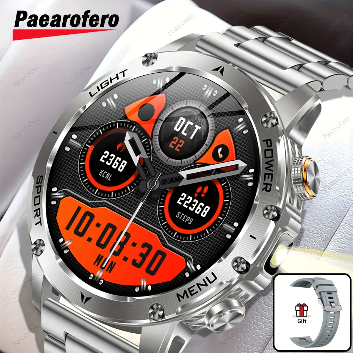 Paearofero Outdoor Smartwatch with 1000mAh Battery & LED Flashlight