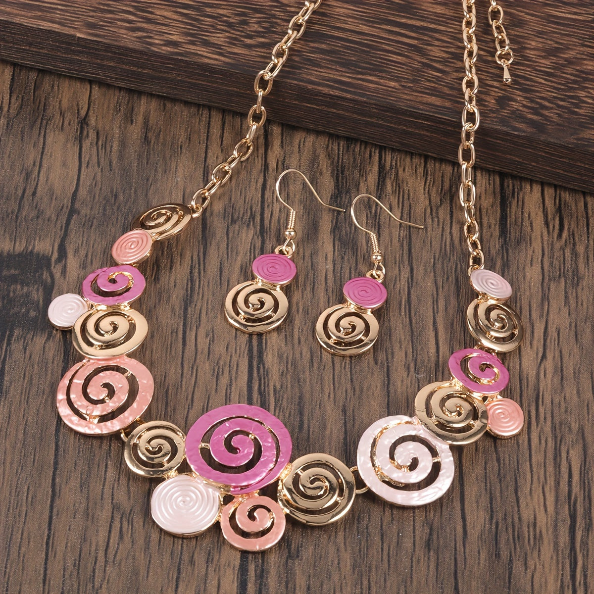Boho Spiral Necklace & Earrings Set Retro Swirl 3‑Piece Jewellery