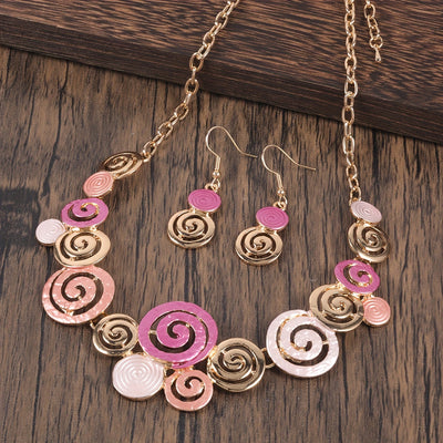 Boho Spiral Necklace & Earrings Set Retro Swirl 3‑Piece Jewellery