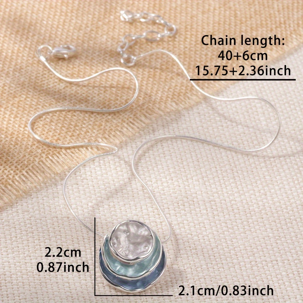 Elegant Blue Enamel Pendant Necklace 18K Gold Plated Zinc Alloy Rope Chain