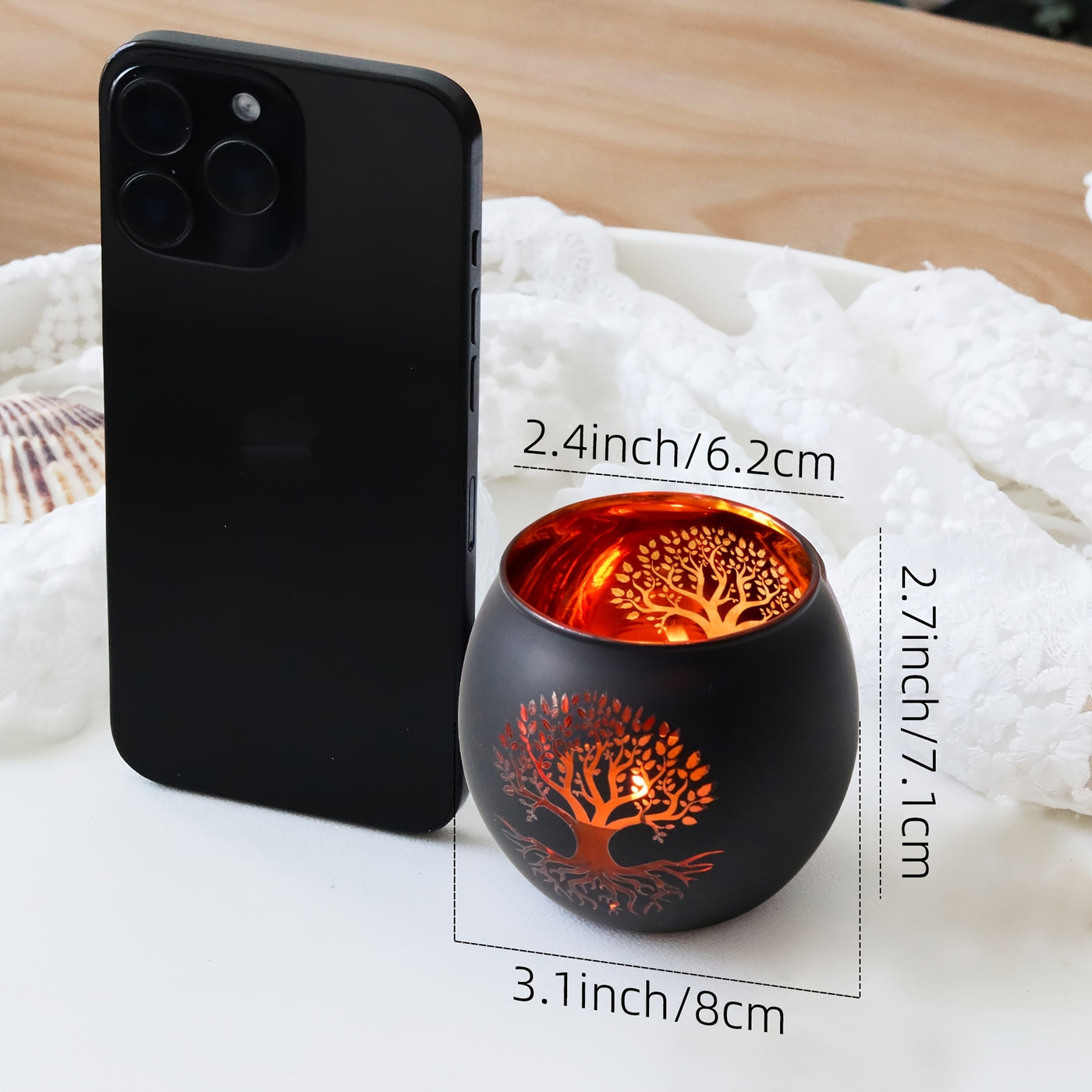 Tree of Life Candle Holder Set of 2 – Black & Gold Glass | Premium