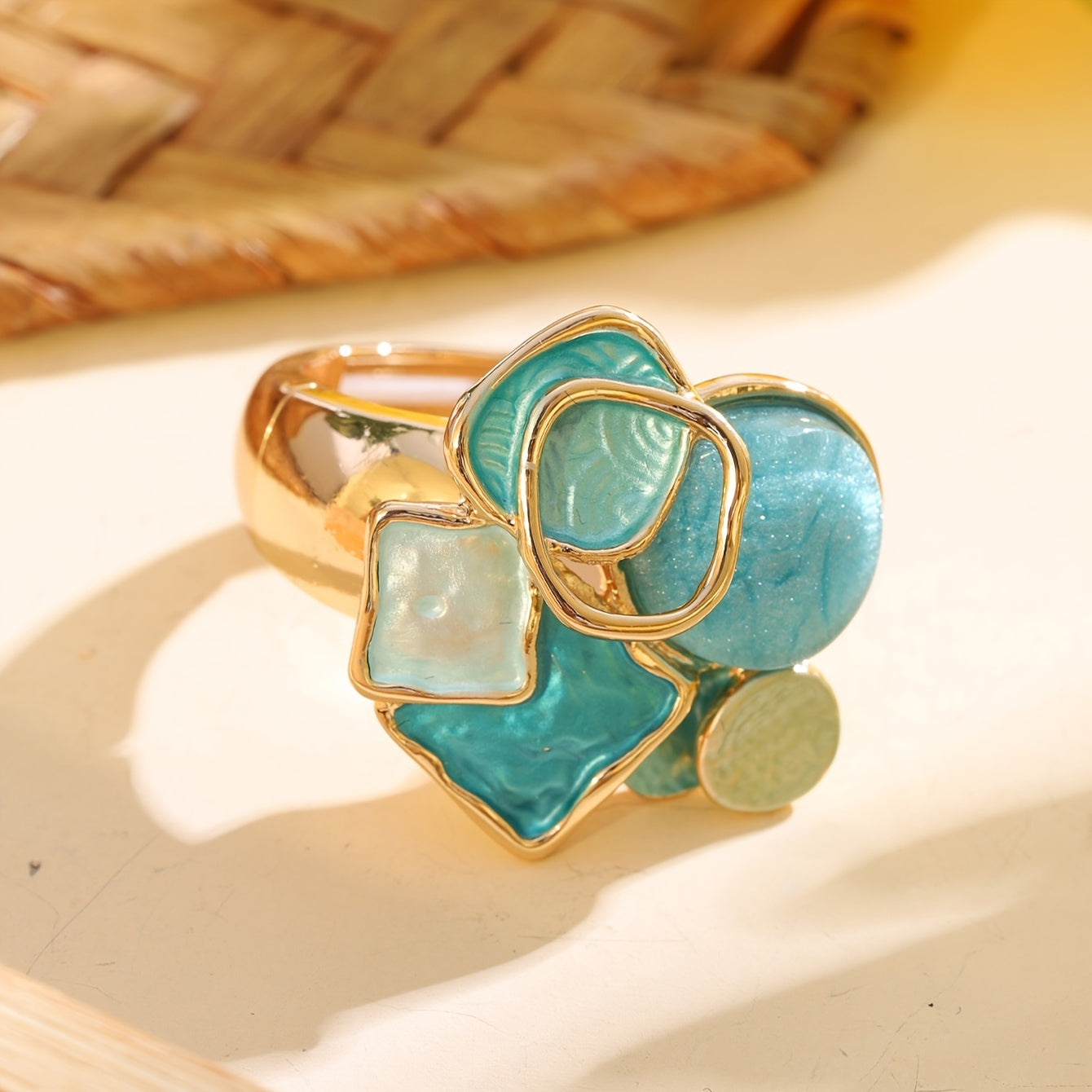 Bohemian Geometric Ring - Elastic Enamel & Gold Finish | UK