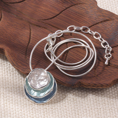 Elegant Blue Enamel Pendant Necklace 18K Gold Plated Zinc Alloy Rope Chain