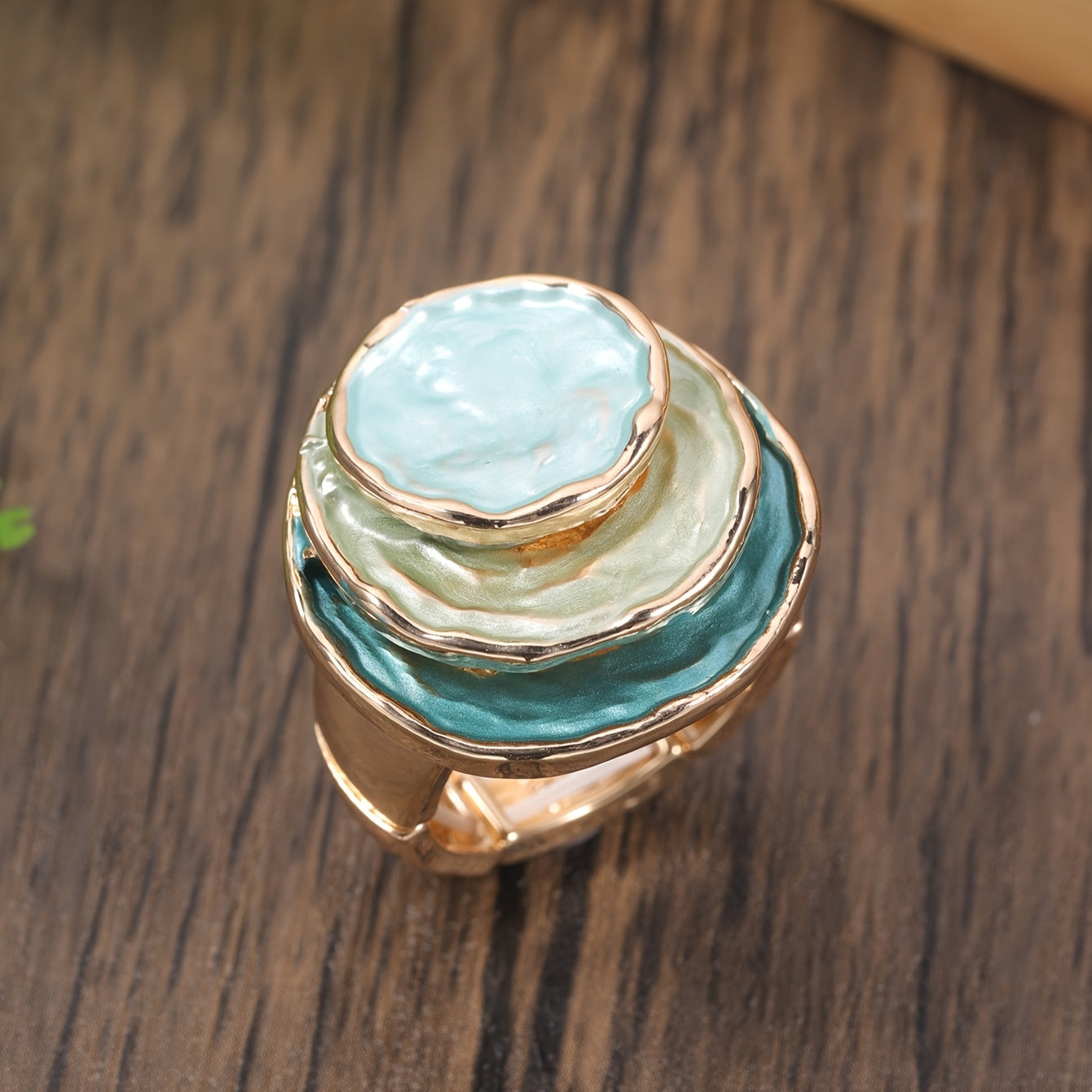 Boho Enamel Ring Three‑Layer Elastic Zinc Alloy with KC Gold