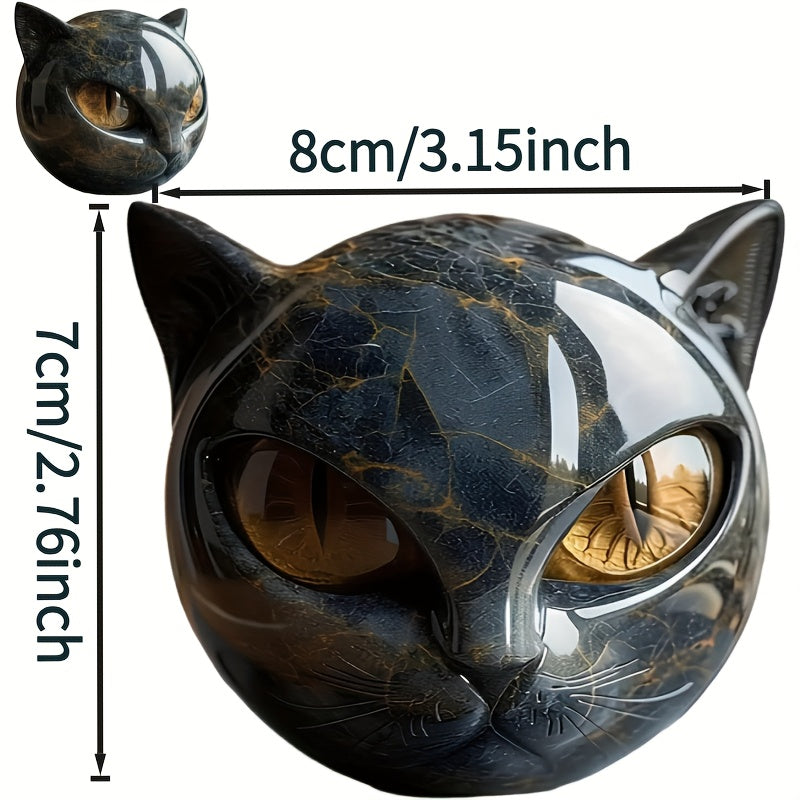 Hand Carved Resin Black Cat Stone Sculpture with Golden Eyes Premium