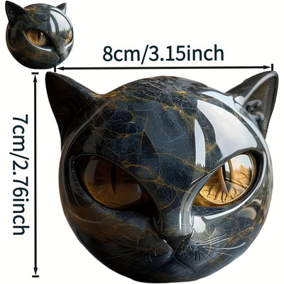 Hand Carved Resin Black Cat Stone Sculpture with Golden Eyes Premium