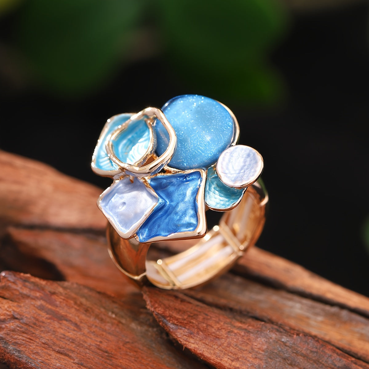 Bohemian Geometric Ring - Elastic Enamel & Gold Finish | UK