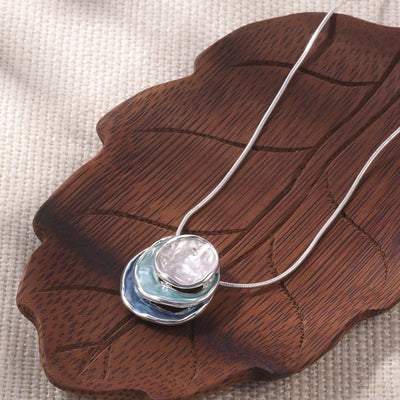 Elegant Blue Enamel Pendant Necklace 18K Gold Plated Zinc Alloy Rope Chain