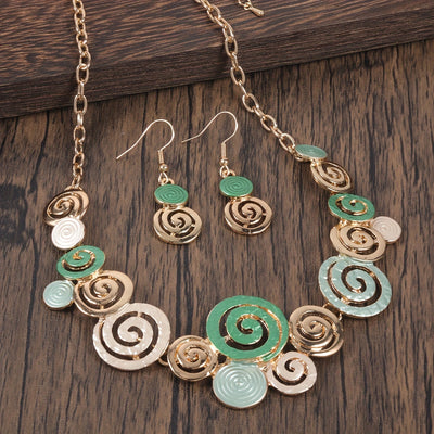 Boho Spiral Necklace & Earrings Set Retro Swirl 3‑Piece Jewellery