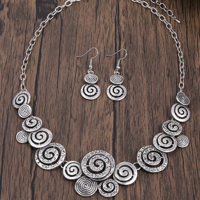 Boho Spiral Necklace & Earrings Set Retro Swirl 3‑Piece Jewellery
