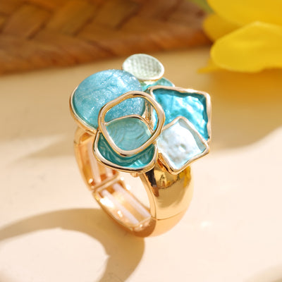 Bohemian Geometric Ring - Elastic Enamel & Gold Finish | UK