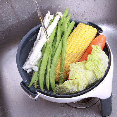 9-in-1 Slicer Dicer Food Chopper with Drain Basket, 2L Capacity, Multiple Stainless Steel Blades, Manual Vegetable Cutter, Kitchen Prep Tool