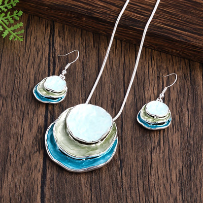 3‑Layer Round Enamel Jewellery Set Necklace & Earrings UK Delivery