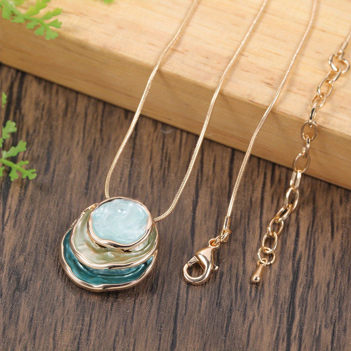 Elegant Blue Enamel Pendant Necklace 18K Gold Plated Zinc Alloy Rope Chain