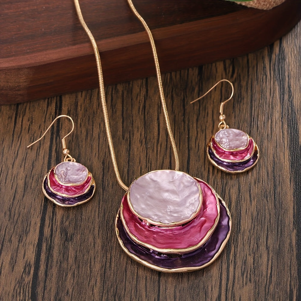 3‑Layer Round Enamel Jewellery Set Necklace & Earrings UK Delivery