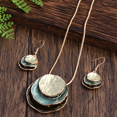 3‑Layer Round Enamel Jewellery Set Necklace & Earrings UK Delivery