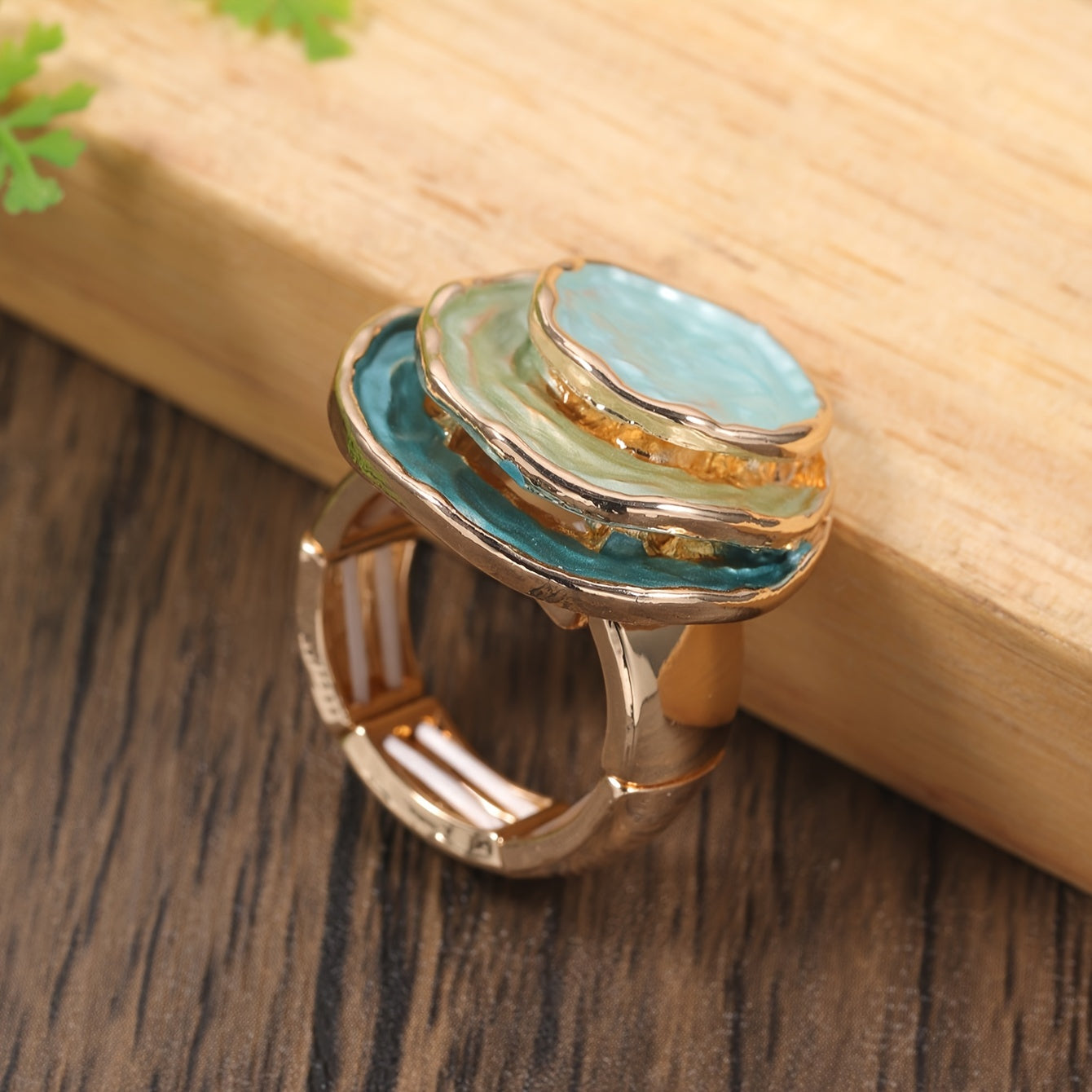 Boho Enamel Ring Three‑Layer Elastic Zinc Alloy with KC Gold