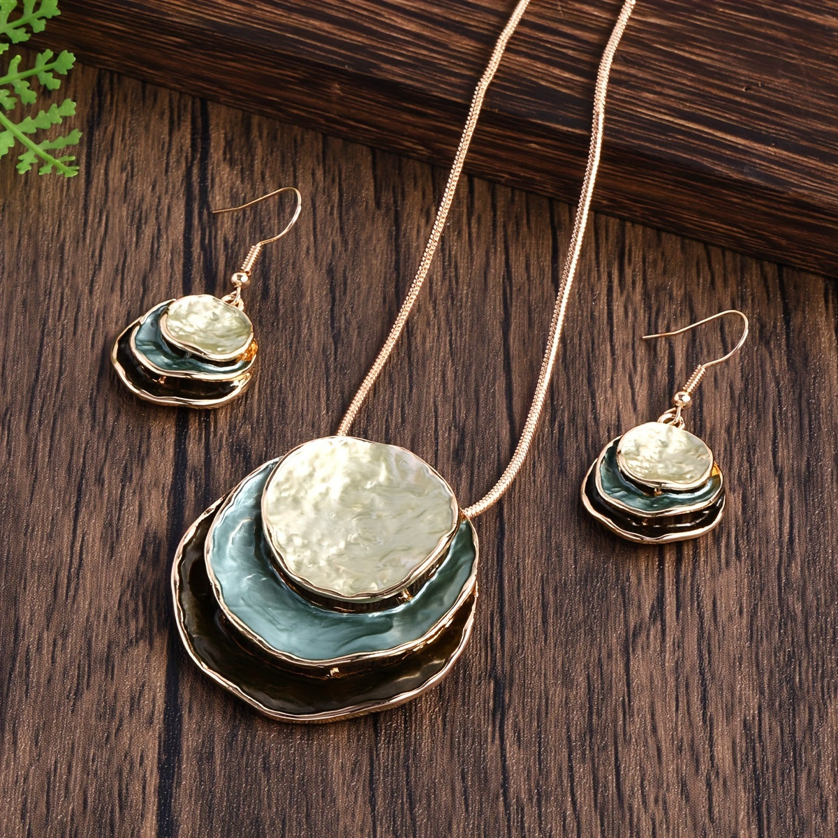 3‑Layer Round Enamel Jewellery Set Necklace & Earrings UK Delivery