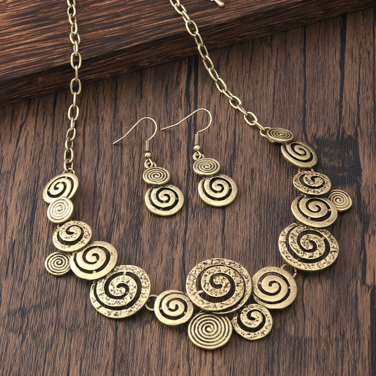 Boho Spiral Necklace & Earrings Set Retro Swirl 3‑Piece Jewellery