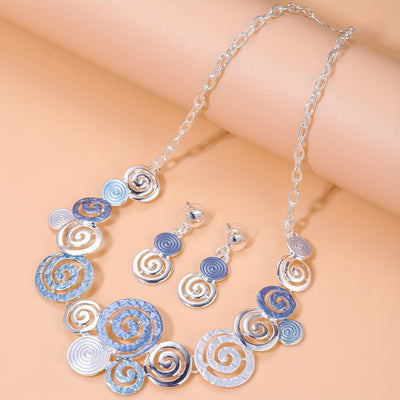 Boho Spiral Necklace & Earrings Set Retro Swirl 3‑Piece Jewellery
