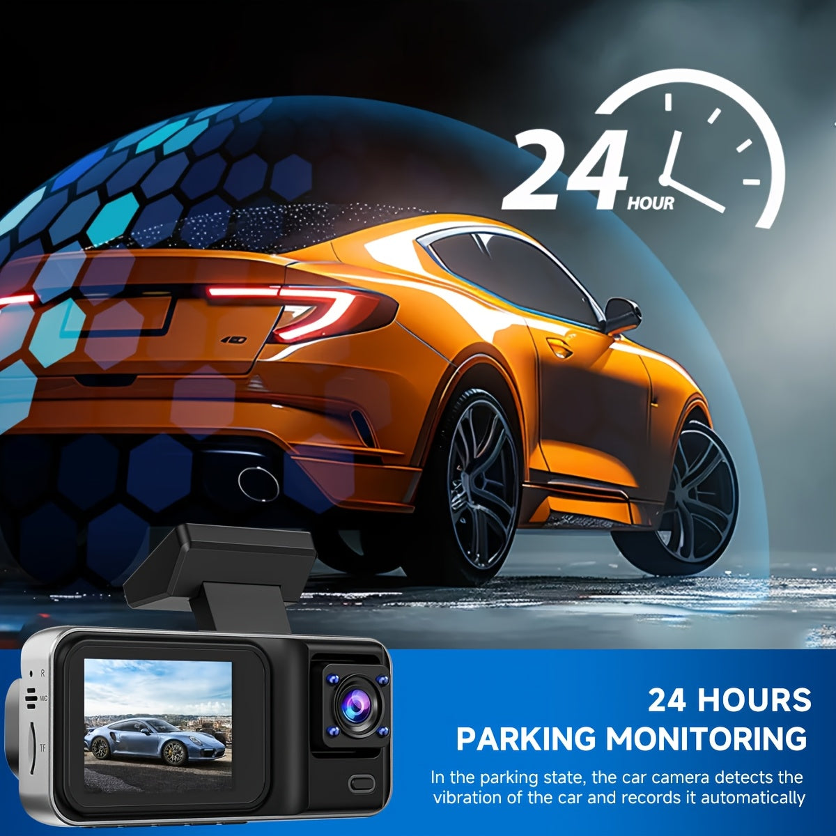 Dual Lens Car Dashcam 1080P+720P with Night Vision & Parking Mode