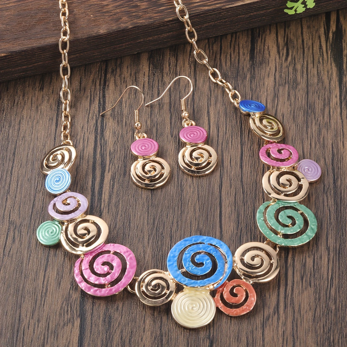 Boho Spiral Necklace & Earrings Set Retro Swirl 3‑Piece Jewellery